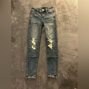 american eagle skinny jeans, medium wash, size 0